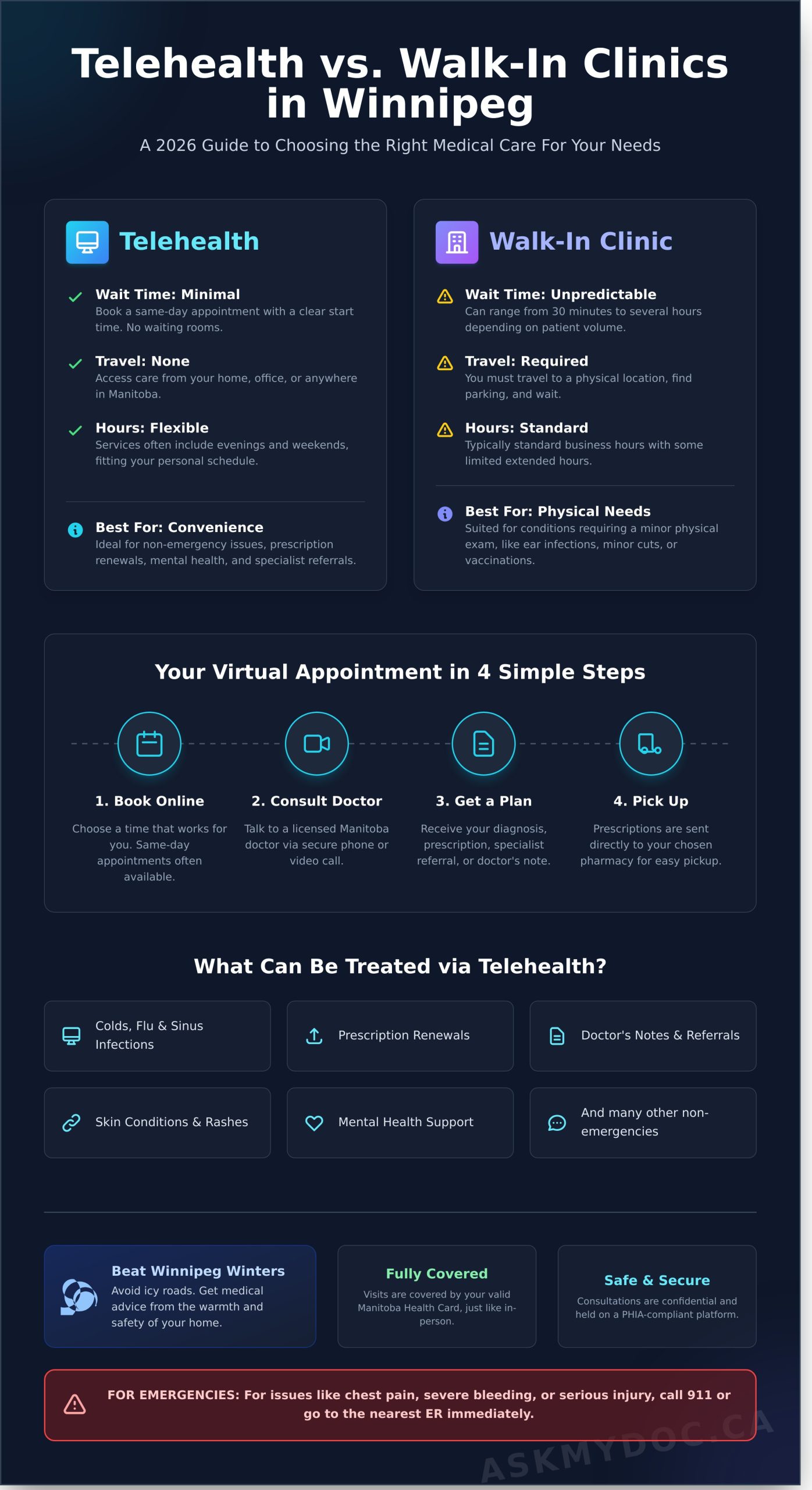 Telehealth Winnipeg: Your Guide to Seeing a Doctor Online in 2026 - Infographic
